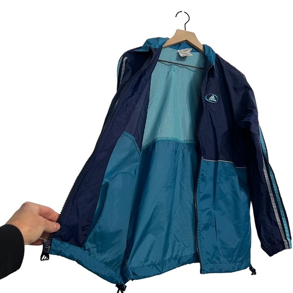 ADIDAS Vintage 90's Three Stripe Full Zip Blue Color Block Windbreaker Size S - Picture 4 of 13